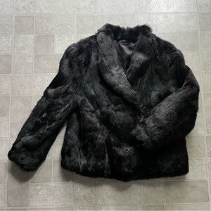 Vintage Black Real Rabbit Fur Jacket Large